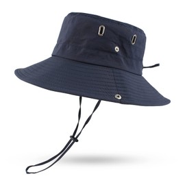 PESAAT Men Bucket Hat Summer Adjustable Women Fishing Hats Adult Safari Cap with Wide Brim (Navy-B)