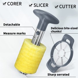 Newness Pineapple Corer and Slicer Tool, Robust Pineapple Core Remover with Upgraded Cutter & Reinforced Thicker Blade, Stainless Steel Kitchen Fruit Gadget for Diced Pineapple Rings (Grey)