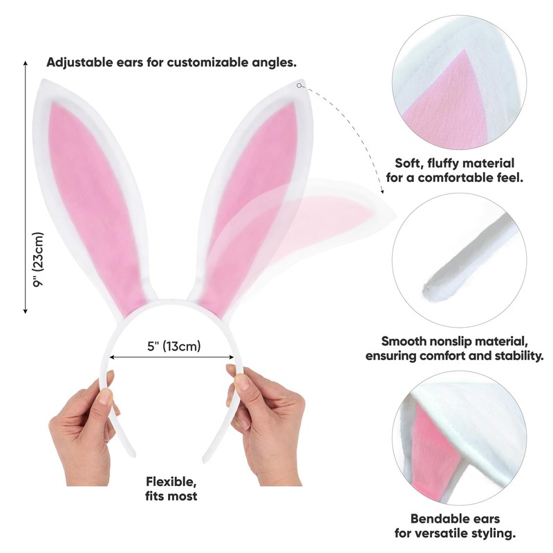 Funcredible White Bunny Ears Headband - Velvet Bendable Rabbit Ears