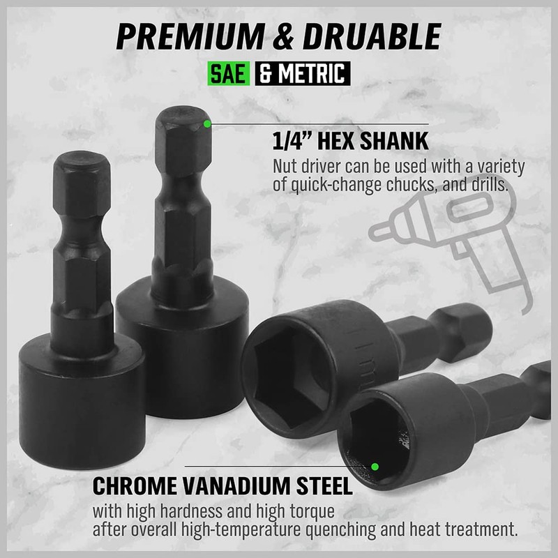 SWANLAKE 20PCS Power Nut Driver Set for Impact Drill, 1/4”