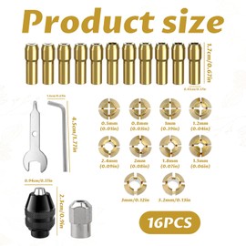 16Pcs Chuck Keys for Drill,Multi Chuck Set for Dremel Collet Nut Kit,Brass Collet Set 0.5-3.2mm Shank Replacement Accessory for Dremel（3000 4000 7700 8200）