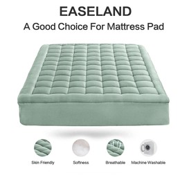 EASELAND EASELAND Full Size Mattress Pad Pillow Top Mattress Cover Quilted Fitted Mattress Protector 8-21" Deep Pocket Cooling Mattress Topper (54x75 Inches, Pale Aqua)