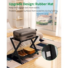 Fully Assembled Luggage Rack, 5 Nylon Straps Folding Suitcase Stand, Heavy Duty 200lbs Capacity, Large Luggage Holder for Bedroom, Guest Room, Hotel，Black