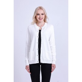 SMILING PINKER Women's Cardigan Long Sleeve Cardigan Warm Crew Neck Knitted Vest Jacket with Button Placket and Pockets, White