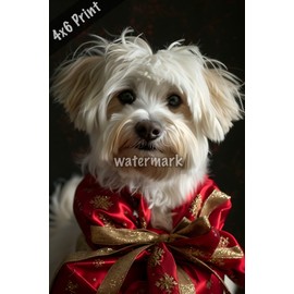Havanese dressed as a Christmas present with a big bow - 4x6 Print