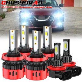 CHUSYYRAY For Nissan Maxima 2016-2018 Combo 6X LED Headlight Hi/Lo +Fog Lights 6000K Bulbs