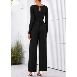 PRETTYGARDEN One Piece Jumpsuits for Women Dressy Casual Long Sleeve Crewneck Wide Leg Jumpers Rompers Vacation Outfits 2025 (Black, S)