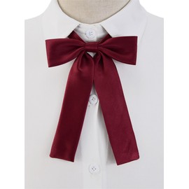 Women Silk Pre-tied Bowtie, School Girl Anime Bow Tie, Office Ladies Work Uniform kawaii Necktie For Christmas WBT-8, Dark Red, One Size