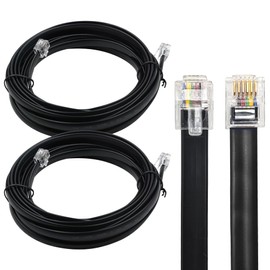 XANHAM RJ12 Cable 15 feet Telephone Line Cord with 6P6C Connector Landline Phone Wire for Both in-Wall and Out-Wall Using, Black, 2 Pack, AV06113