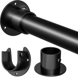 Black Closet Rod,17 to 51 Inches Adjustable Closet Rods for Hanging Clothes 1.3 Inch Diameter Heavy Duty Metal Closet Hanging Rod Closet Bar for Wardrobes,Closet, Bathroom, Windows