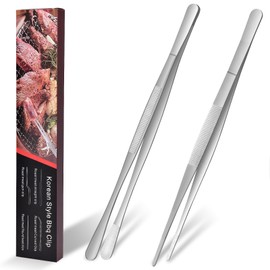 HOTUT Cooking Tweezers, Pack of 2 25 cm Kitchen Tweezers, Barbecue Tweezers, Kitchen Tweezers, Stainless Steel Professional Cooking Tweezers for Kitchen, Food, Cooking and Grilling, Silver