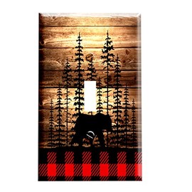 Woodland Cabin Buffalo Plaid Grizzly Bear Switchplate - Switch Plate Cover