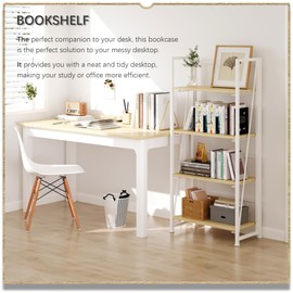 4NM No-Assembly Folding Bookshelf Storage Shelves 4 Tiers Vintage Bookcase Standing Racks Study Organizer Home Office (Natural and White)