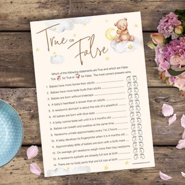 20 x True or False Baby Shower Game – Unisex Neutral Teddy Bear Design (20 Guest Cards + 1 Card of Answers for The Host + Winner Certificate) - Made in The UK