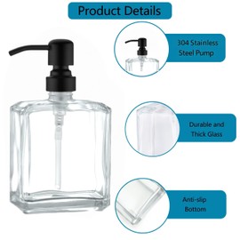 JINCROP Kitchen Soap Dispenser with 304 Rust Proof Stainless Steel Pump, Refillable Liquid Soap Dispenser for Bathroom, Kitchen, Hand Soap, Dish Soap (Black)- 2 Pack