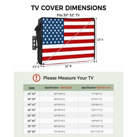 American Flag Outdoor TV Cover 36-39 Inches, Weatherproof & Waterproof, Red Striped Blue Star Outdoor TV Enclosure with Remote Control Pocket