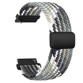 Braided Stretchy Nylon Strap Compatible with Garmin Vivoactive 4/Venu 2/Forerunner 255 (Black White)