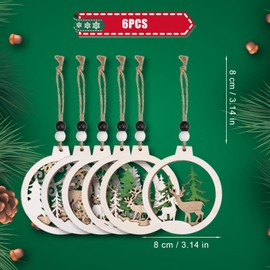 Farmhouse Christmas Ornaments Set, 6pcs Christmas Hanging Reindeer Wooden Rustic Pendant Reindeer Decor for Winter Christmas Holiday Tree Decorations