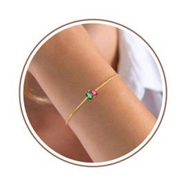 Birthstone Bracelets for Women, Dainty Gold Bracelet with Birthstone Birthday Gifts for Her Stocking Stuffers for Teens 14k Plated Adjustable Link Bracelet Anniversary Christmas Jewelry, Adjustable,