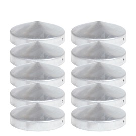10 x Round Post Caps, Diameter 81 mm, Made of Hot-Dip Galvanised Steel, for Wooden Posts Diameter 80 mm, Weatherproof, with Side Screw Holes