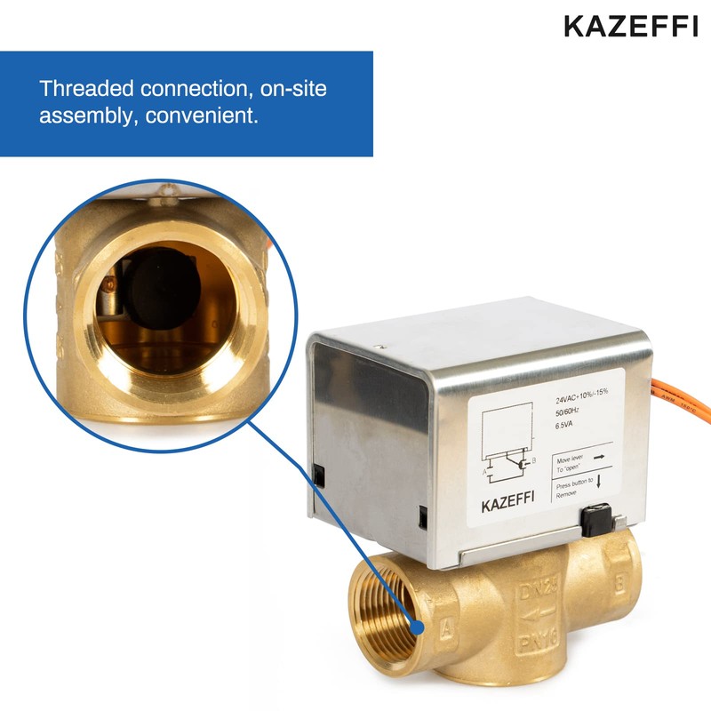 Kazeffi Motorized Zone Valve, 2 way,NPT 1", Normally Closed,2 wire