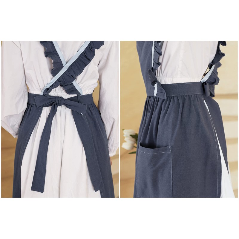 TOWYYO Women's Apron, Cute, Stylish, Frill, Pocket, Shoulder Bag, Kitchen,