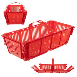 KADAX Plastic Harvest Basket, 40 x 18 x 11.5 cm, Foldable Strawberry Basket, Fruit Basket with Handle, Strawberry Basket for Fruit Collecting, Rectangular Fruit Basket (Red)