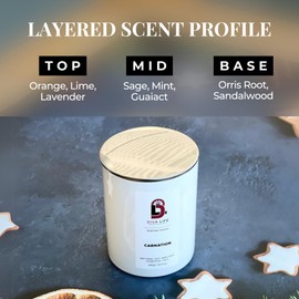 Carnation Jar Candle – Handcrafted Wood Wick Soy Candles – Fresh Citrus & Floral Scent Aromatherapy Candle – Smokeless & Long Lasting Aromatic Candles w/ 35 Hour Burn Time