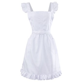 Geyoga Women's Waist Apron Cooking Apron Kitchen Waitress Apron Maid Apron Costume Apron (White,Long Style)