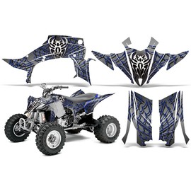 AMR Racing ATV Graphics kit Sticker Decal Compatible with Yamaha YFZ 450 R/SE 2014-2019 - Widow Maker Blue Silver