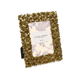 Laura Ashley 2x3 Gold Flower Textured Hand-Crafted Resin Picture Frame w/Easel & Hook for Tabletop & Wall Display, Decorative Floral Design Home Décor, Photo Gallery, Art (2x3, Gold)