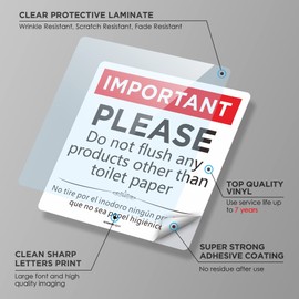 Please Do Not Flush Sign stickers 10 Pack 6" x 6" Please Do Not Flush Anything Except Toilet Paper Sign, Premium Self-Adhesive