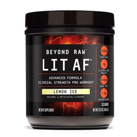 Beyond Raw LIT AF | Polvo de fuerza clínica avanzada para el entrenamiento | Contiene cafeína, L-citrulina y nitrosigina | Hielo de limón | 20 porciones
