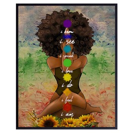 Black Art for African American Women - Boho Positive Affirmations Zen Meditation Decor - Inspirational Afro Yoga Wall Art - New Age Hippie Chakra Room Decor - Personal Growth Uplifting Spiritual Gifts