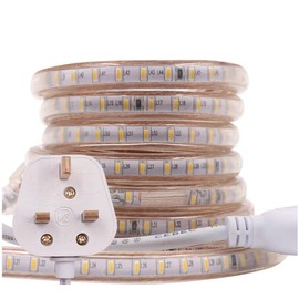 GQL 10m LED Strip AC 220V 240V IP65 Waterproof 3014 SMD 120LEDs/m Commercial Rope Light, Warm White Ribbon for Home Kitchen Cabinets Ceiling Garden Decoration UK Plug