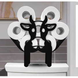 Euiroet Black Cow Decorative Animal Paper Holder - FreeStanding Metal Toilet Paper Organizer for Bathrooms, Holds Extra 8 Rolls