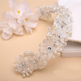 Flower Girl Headpiece - Baby's Breath Hair Piece with Ribbons - Crystal Floral Headband for Baby Girl, Flower Girl, Toddler, Wedding, First Communion, Baptism (Floral)