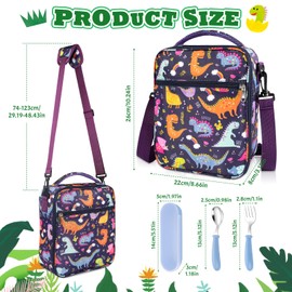 2Pcs Kids Insulated Lunch Bag Set, Thermal School Cooler Bag with Utensils, School Lunch Bags, Reusable Toddler Cooler Lunchbox Bags, Leakproof Lunchbox for Boys & Girls