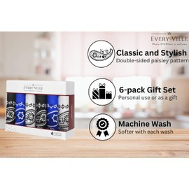 6-Pack Large Cotton Bandanas for Men and Women - Paisley, 22x22 In, Black White Blue - Cowboy Head Bandanna Scarf Handkerchief