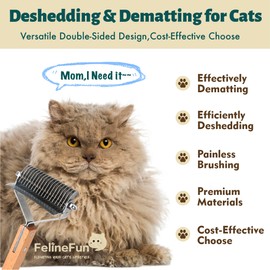 FelineFun 2 in 1 Cat Brush for Dematting & Deshedding, Cat Matted Fur Remover & Undercoat Rake, Efficiently Remove Loose Hair & Matted Fur,Professional Shedding Comb for Indoor Cats & Long Haired Cats