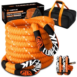 YUNPEAK 1" x 30ft Heavy-Duty Kinetic Recovery Rope – 48,500lbs Break Strength – Includes 2 Ultra-Strong UHMWPE Soft Shackles – Ideal for Trucks, SUVs, Jeeps, UTVs, ATVs & Tractors (Orange)