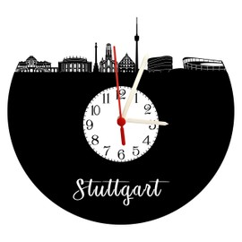 bigcopy e.K. Stuttgart Wall Clock with Dial, Record Clock with Quartz Movement, Stuttgart, Skyline with Dial