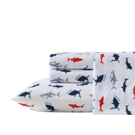 Nautica Kids - Twin Sheet Set, Super Soft & Cozy Toddler Bedding with Matching Sham(s), Ideal Boy Room Essentials (Branson Sharks Navy, Twin)