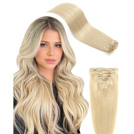 Missme Clip In Extensions Echthaar,7 Stück 35cm Haar Extension 14 Zoll 110g HaarverläNgerung Echthaar 16pcs Clips Platinblond Clip In Echthaar Remy ExtensionsExtensions