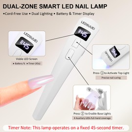UV Nail Lamp for Gel Polish LEDSUUEI, [2-in-1 Dual-Zone]Handheld UV Light for Gel Nails, 400mAH Rechargeable Portable LED Display Nail Lamp Fast Flash Cure Nail Dryer for DIY Deco Manicure Home Travel
