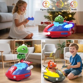 Remote Control Ejecting Bumper Car, RC Car Toys for 5-9 Year Old Boys Girls, 2 Pack Dinosaur Race Cars with LED Lights & Music for Kids Ages 8-13, Birthday Gifts for 5 6 7 8 9 10 11 Year Old Boy Girl