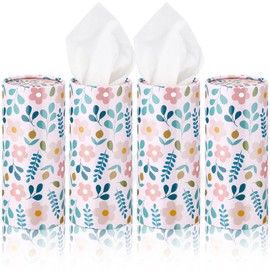 Geyoga 4 Pack Car Tissues Round Tube Tissues Box with Facial Tissue Bulk Car Tissue Holder Car Tissue Travel Cylinder Holder for Car Cup Holder Christmas Home Bathroom Office (Flower)