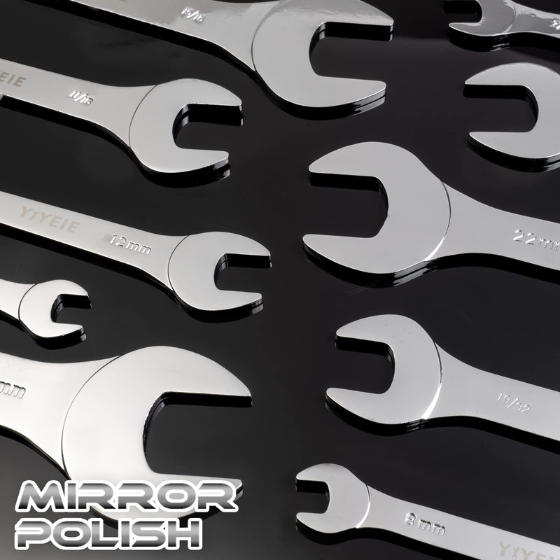 YIYEIE 18pcs Super-Thin Open End Wrench Set, Metric & SAE,