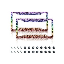 GACCAP License Plate Frame 2 Pack Front Rear Aluminum Metal Rust-Proof Universal Car Tag Frames Holder with 4 Holes Car Decor Accessory with Screws for Men Women - Colorful Leopard