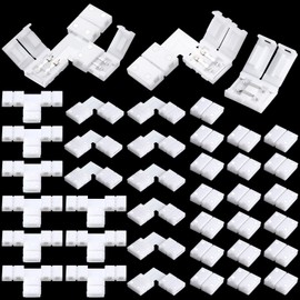 Mudder 40 Pcs 10 mm 2 Pin LED Strip Connectors T Shape l Shape Gapless Solderless Lights Extension Connectors Adapter for 3528 2835 SMD RGB LED Strip Light